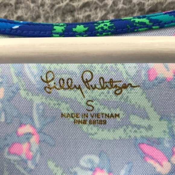 LILLY PULITZER Womens SMALL Braedyn Botanical Print Eclipse Blue Shift Dress - Picture 6 of 14